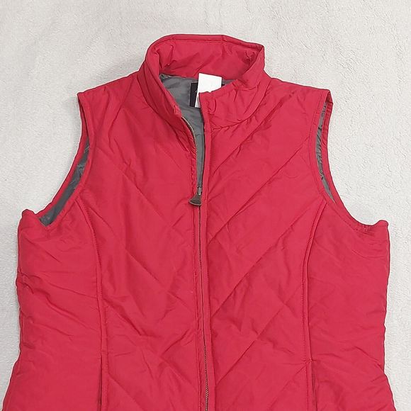 Dickies Women's Puffer Vest Jacket Red Winter Collar Pockets Size Medium - Picture 2 of 8